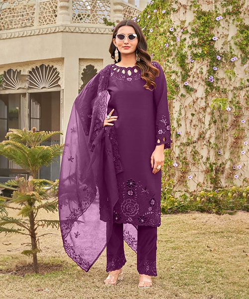 Purple Silk Partywear Suit